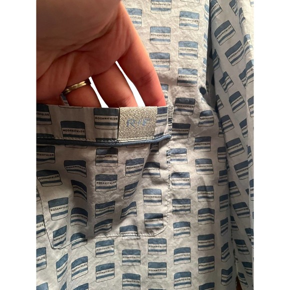 Rodan + and Fields 2 Piece Pajama Set PJ All Over Print Logo Promo Blue Large - Picture 4 of 7